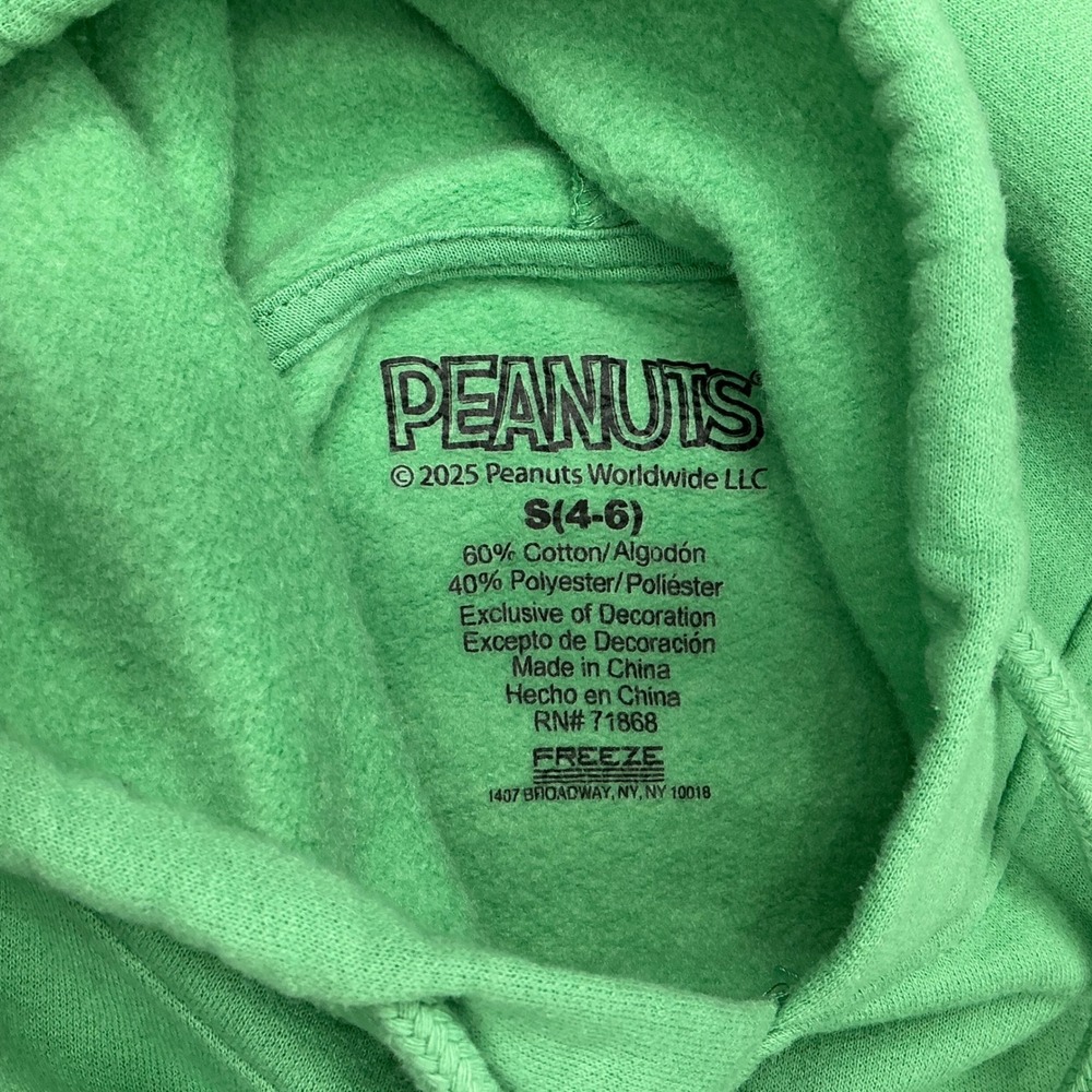 Freeze Peanuts Snoopy Let Love Grow Green Hoodie Sweatshirt Small 4-6 - Picture 5 of 6